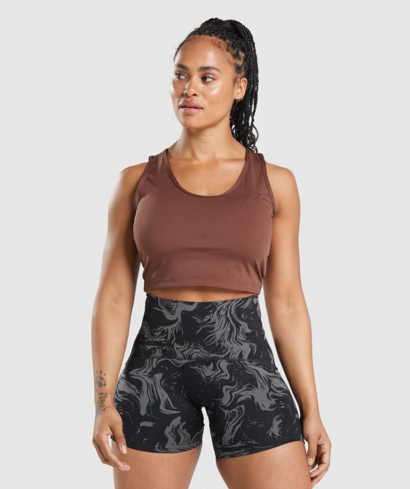 Podkoszulki Gymshark GS Power Open Back Cropped Damskie Brązowe | PL 594MRD